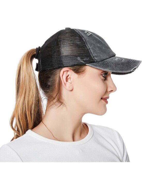 〽️Women 1 Black High Ponytail Baseball Cap Trucker Bad Hair Day Adjustable main image 6
